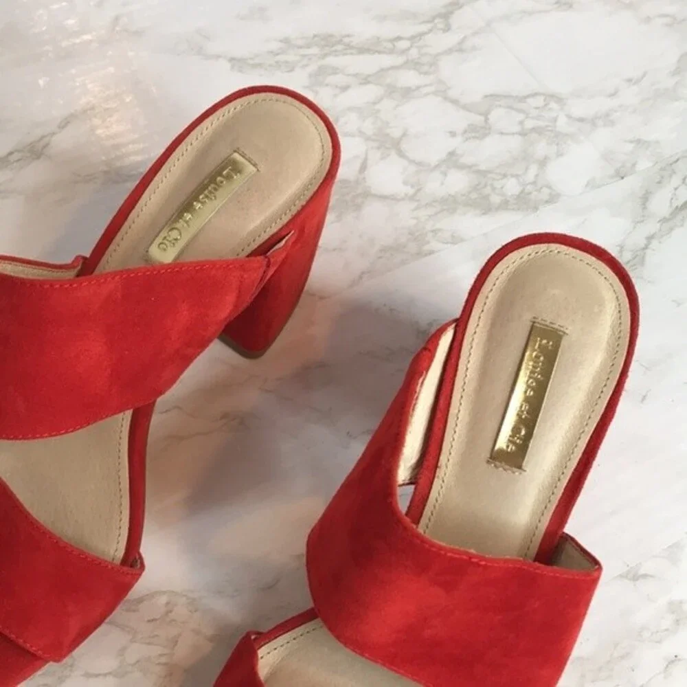 Louise et cie red orange suede strappy block heels  shoes size 8.5m - Picture 4 of 11